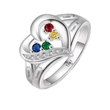 10K 14K 18K Gold Personalized 1-6 Stones Engraved Heart Mother Ring for Mother's Day