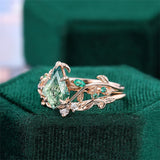 Sterling Silver 10K 14K 18K Gold Vintage Nature Moss Agate Engagement Ring Sets for Women