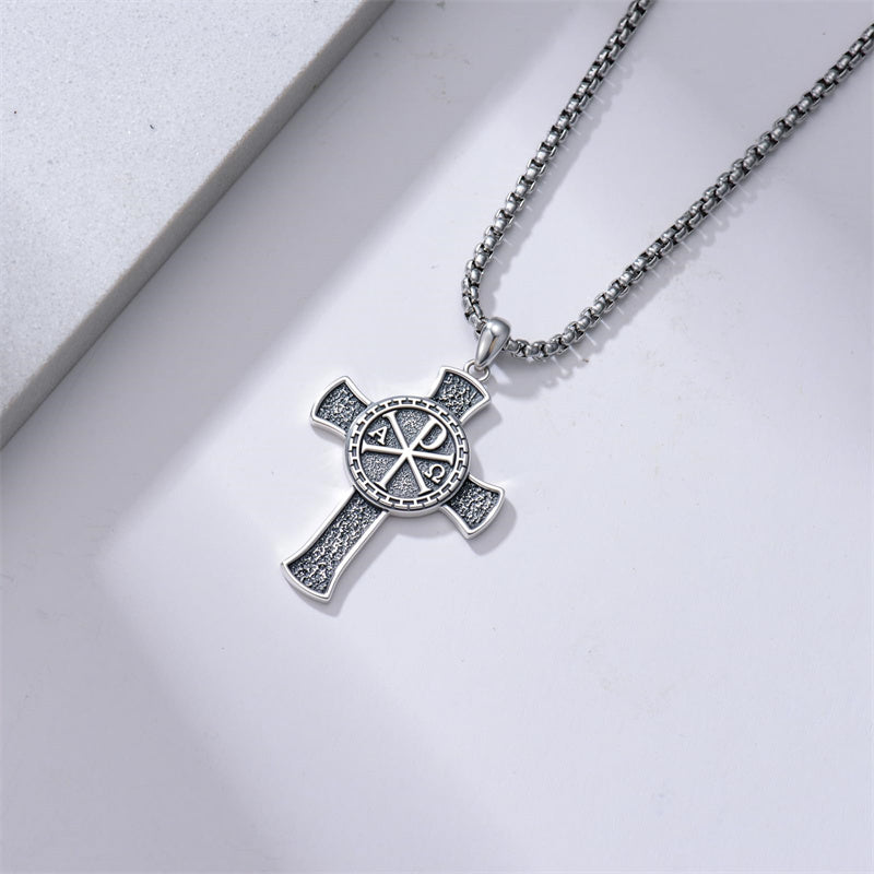 Sterling Silver Chi Rho Alpha Omega PX XP Symbol Pendant Religious  Necklace