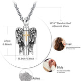 Sterling Silver Cross & Angel Wings Urn Necklaces for Ashes