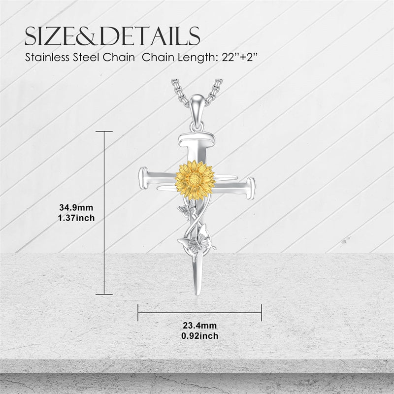 Sterling Silver Lion Semicolon Rose Sunflower Cross Pendant Religious Necklace