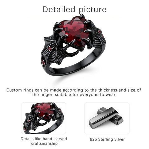 Sterling Silver 10K 14K 18K Gold 2-5CT Heart  Birthstone  Gothic Skeleton Halloween Skull Bat Ring