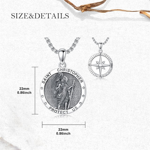 Sterling Silver Saint  Michael Christopher Sebastian Jude Gabriel Anthony Religious Pendant Necklace