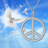 S925 Sterling Silver Peace Sign Hippie Party Pendant Necklace Jewelry Gift