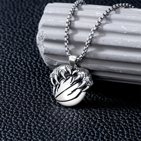 Sterling Silver Bear Claw Basketball Baseball Football Sports Pendant Necklace for Men