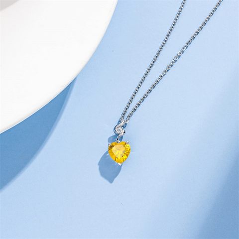 14K Solid White Gold Heart Gemstone Pendant Necklace with Sterling Silver Chain