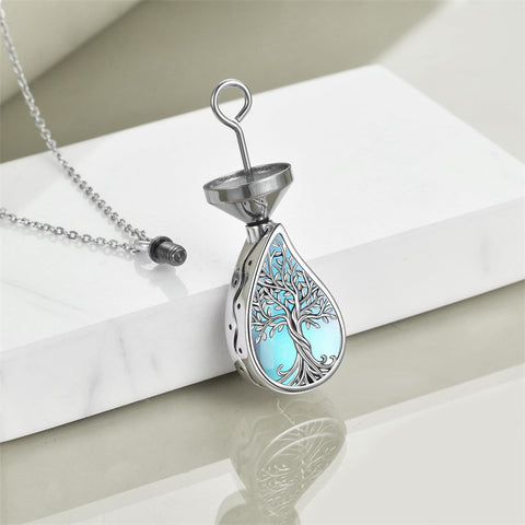 Sterling Silver Tree of Life Urn Necklaces Abalone Opal Shell Cremation Jewelry for Ashes