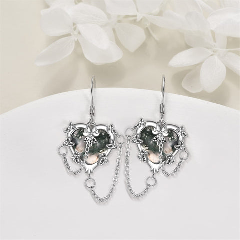 Witches Heart Moss AgaeEarrings 925 Sterling Silver Goth Black Rose Jewelry for Women