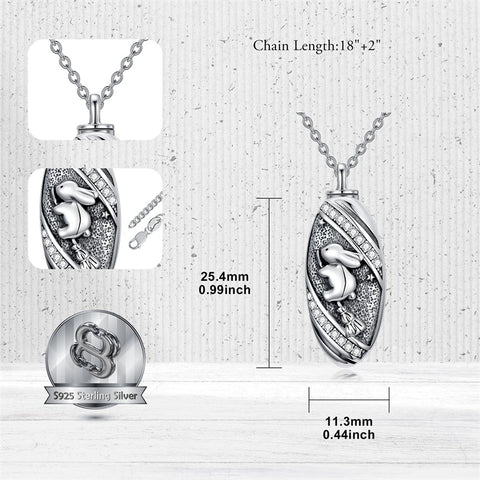 Sterling Silver Oval Paw Prints Dog FootPrints  Heart Rabbit Urn Necklace for Ashes Keepsake Jewelry for Women