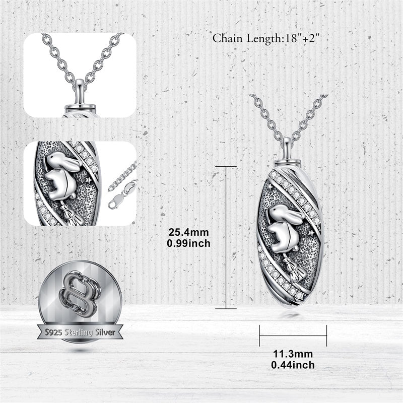 Sterling Silver Oval Paw Prints Dog FootPrints  Heart Rabbit Urn Necklace for Ashes Keepsake Jewelry for Women