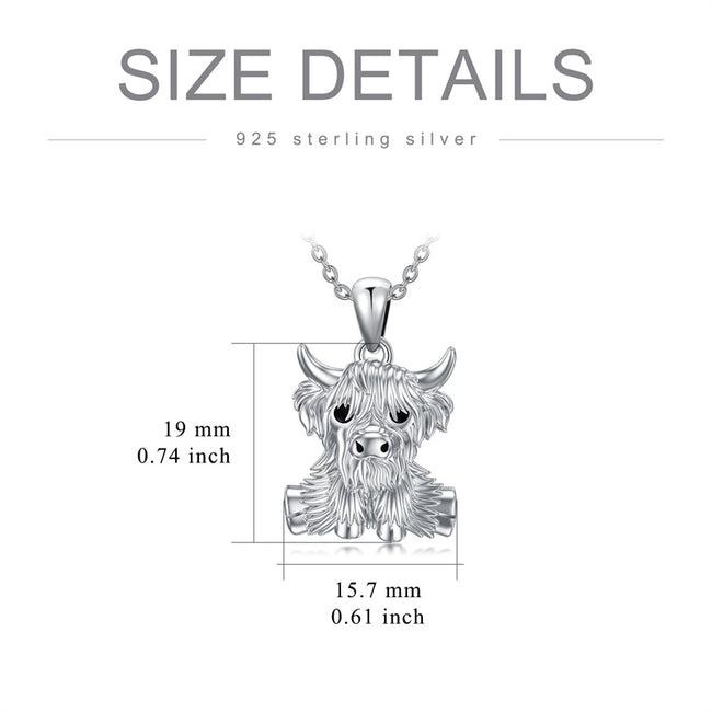 Highland Cow Necklace Sterling Silver Heart Cow Pendant Charm Jewelry Gifts for Women Girls