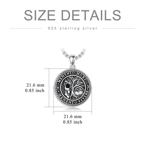 Sterling Silver Memento Mori Gothic Skull Amulet Pendant Necklace for Men
