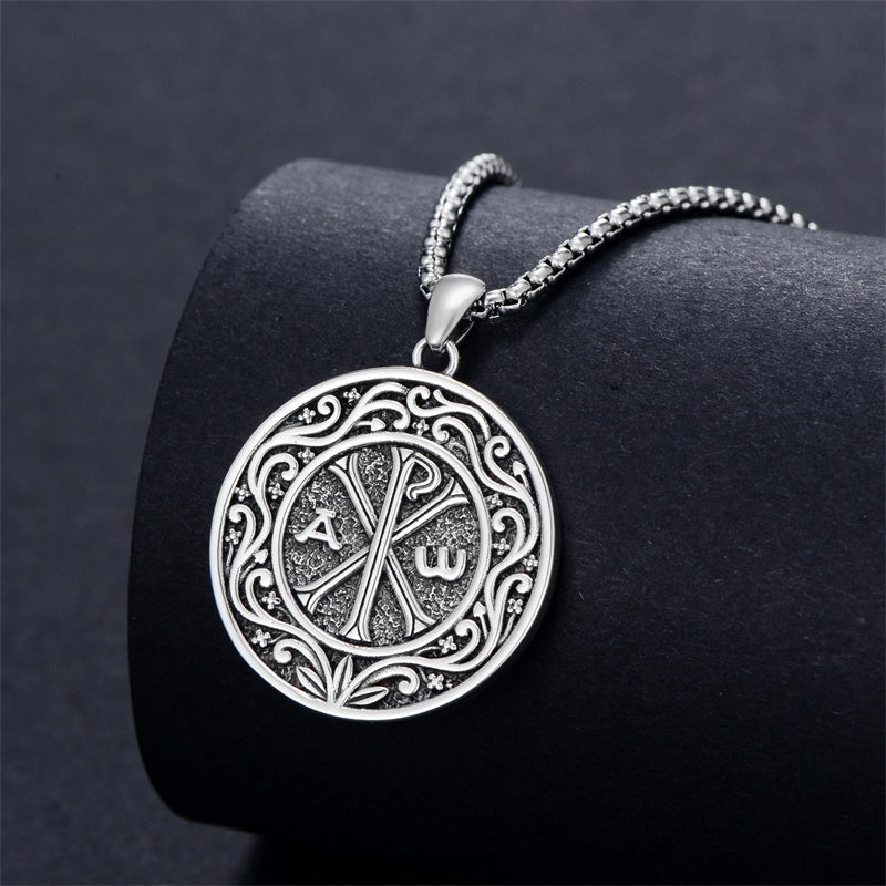 Sterling Silver Chi Rho Alpha Omega PX XP Symbol Pendant Religious  Necklace