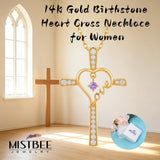 14K Gold Plated  Birthstone  LOVE Heart Cross Necklace for Women Faith Jewelry