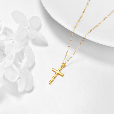 14K Gold Cross Necklace for Women Yellow Gold Religious Simple Cross Pendant Necklace Jewelry for Her Girls Mother Daughter Wife Jesuits
