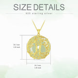 14k Gold Plated Sterling Silver Round Jade Tree of Life Necklace Good Fortune Jewelry for Women
