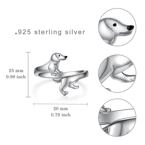 Sterling Silver  Dachshund Dog Adjustable Ring Gifts for Women Dog Lovers