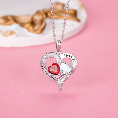 Mother’s Day Gift 925 Sterling Silver  Birthstone Necklace for Women, Jewelry  with 2 Birthstones, Diamond Customized Pendant Necklace