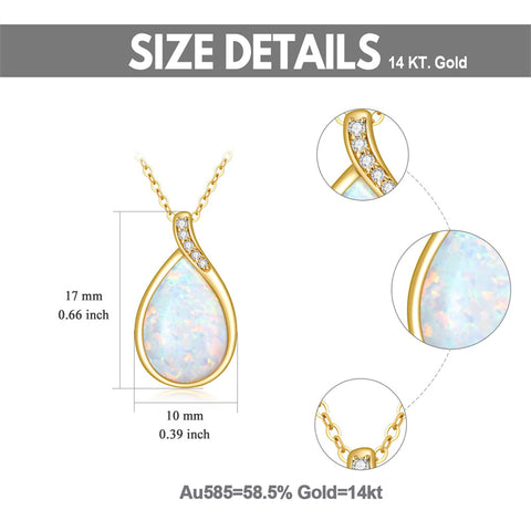 14K Solid Gold White Opal /Moss AgateNecklace for Women Dainty Pear Shape Teardrop Pendant Opal Opal Jewelry Gifts