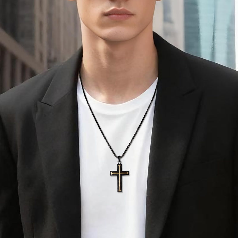 14K Gold Plated Wooden Cross Necklace Jewelry Gift for Him