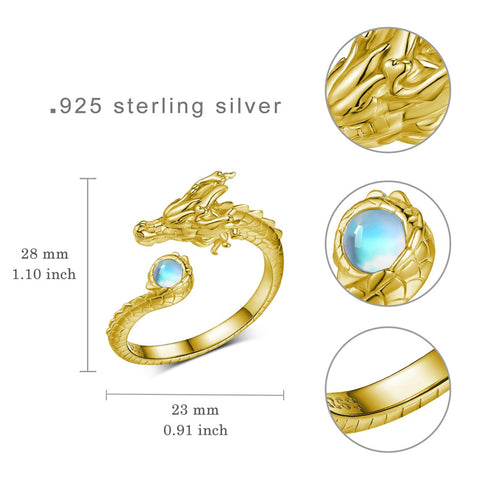 Sterling Silver Moonstone Dragon Ring