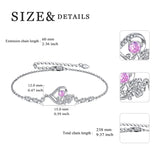 Sterling Silver Birth Month Flower Birthstone Bracelet Anklet Flower Gifts Personalized Heart Floral Jewelry Birthday Gift
