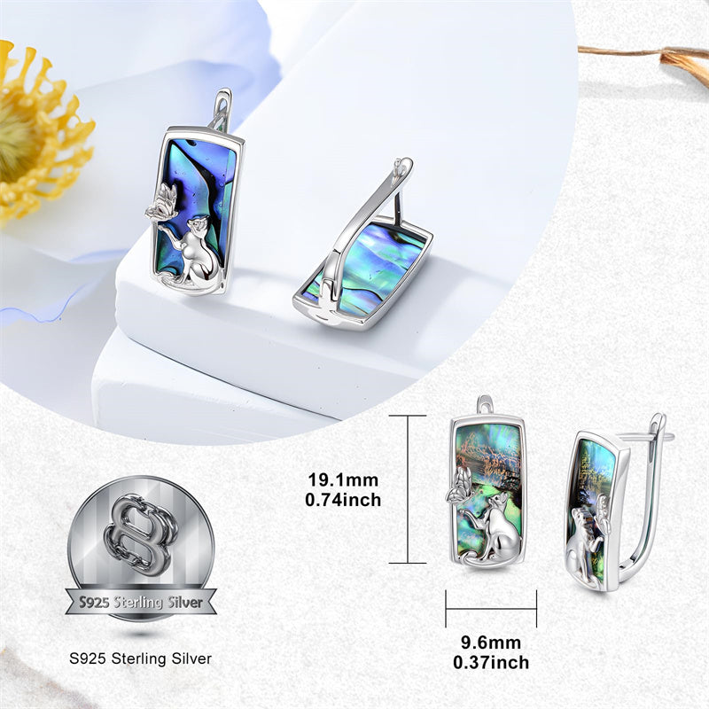 Sterling Silver Abalone Shell Mountain Cat Dog Fox Dragonfly Hummingbird Earring