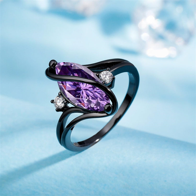 Copper Created Opal Amethyst Rainbow CZ Marquise Ring for Women