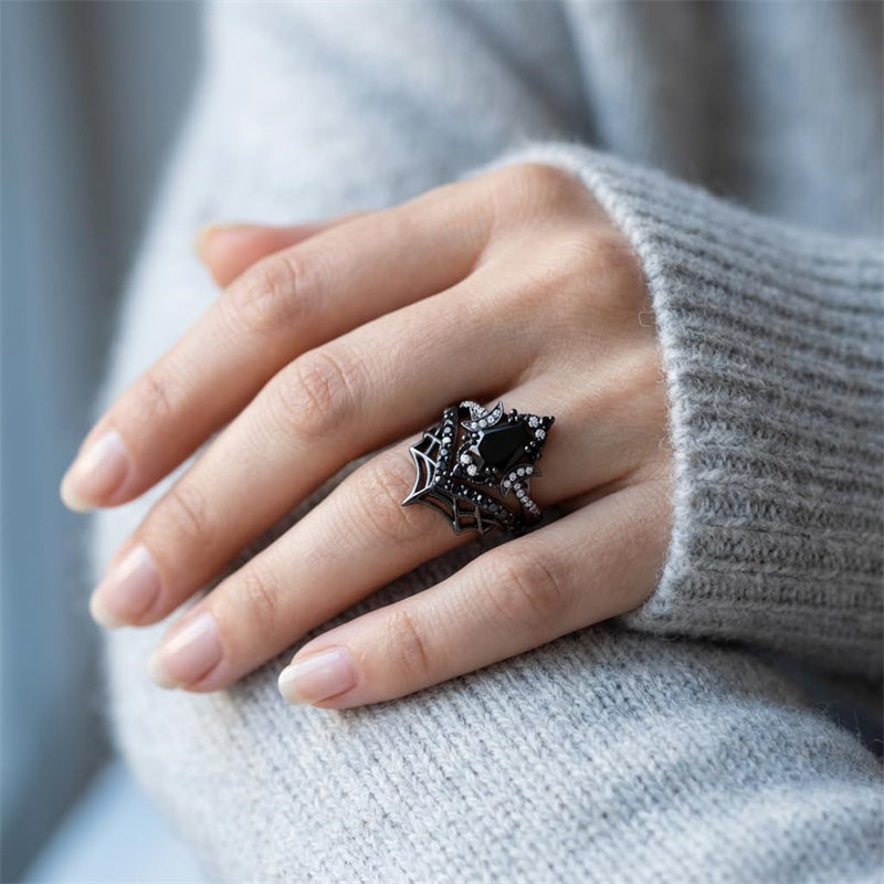 Sterling Silver 10K  14K  18K Gold 1CT-4CT Black Onyx Engagement Ring Gothic Wedding Promise Ring