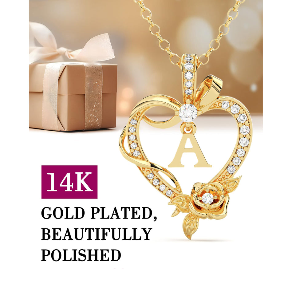 14K Gold Plated Initial Heart Pendant  Necklace Gift for Women Anniversary for Her