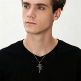 Sterling Silver Praying Hands Angel Sword Wing Cross Pendant Necklace Religious Gifts for Men