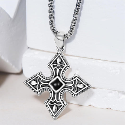 Sterling Silver Cross Christian Pendant Necklace for Men