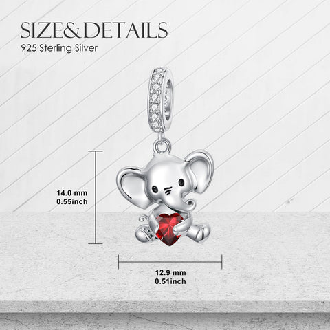 Sterling Silver 12 Months Birthstone Elephant Bead Charms