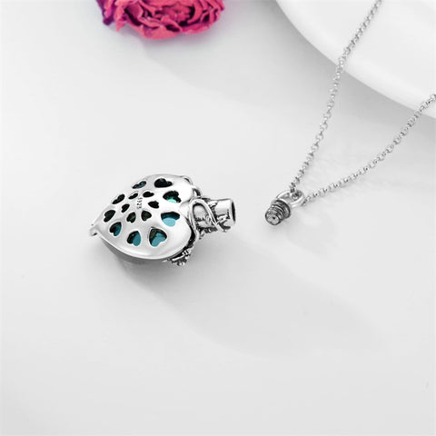 Sterling Silver Heart TearDangle Crystal Rose Cremation Urn Necklace for Ashes