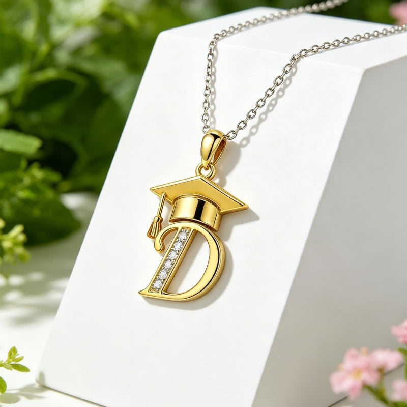 Initial  Graduation 14K Gold Plated Inspiring Grad Pendant Necklace Graduations Jewelry Gifts