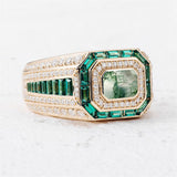 Sterling Silver 10K 14K 18K Gold Emerald Cut Gemstone Engagement Ring Wedding Anniversary Ring for Men