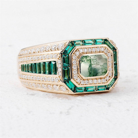 Sterling Silver 10K 14K 18K Gold Emerald Cut Gemstone Engagement Ring Wedding Anniversary Ring for Men