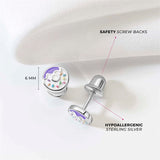 925 Sterling Silver Fun Enamel Donut Earrings with Tiny Colorful Sprinkles for Little Girls -Colorful Screw Back Earrings