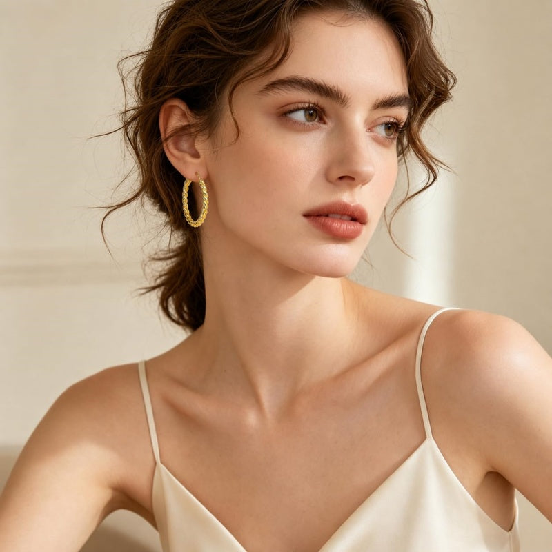 14K Gold Plated Cubic Zircon Hoop Earrings for Women