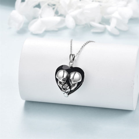 Sterling Silver Gothic Witches Heart Pendant Necklace