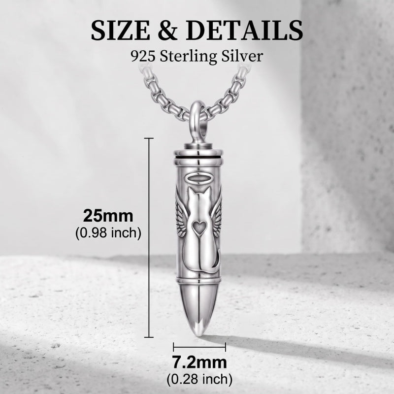 Sterling Silver Animal Angel Wings Pet Jesus Bullet Urn Necklaces for Ashes for Men
