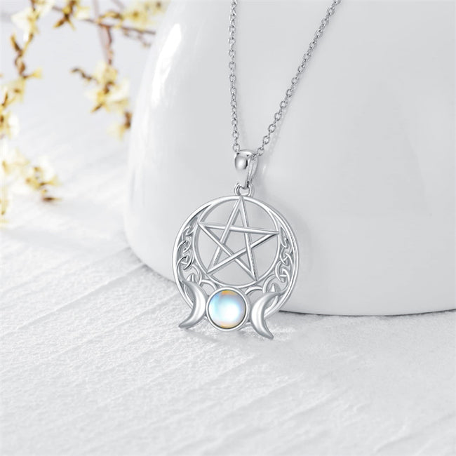 925 Sterling Silver Pagan Wiccan Necklace Pentagram Pendant Necklace Nordic Viking Jewelry Gifts for Women Men