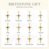 14K Gold Plated Dainty Heart Birthstone Pendant Cross Necklace for Women Religious Gift