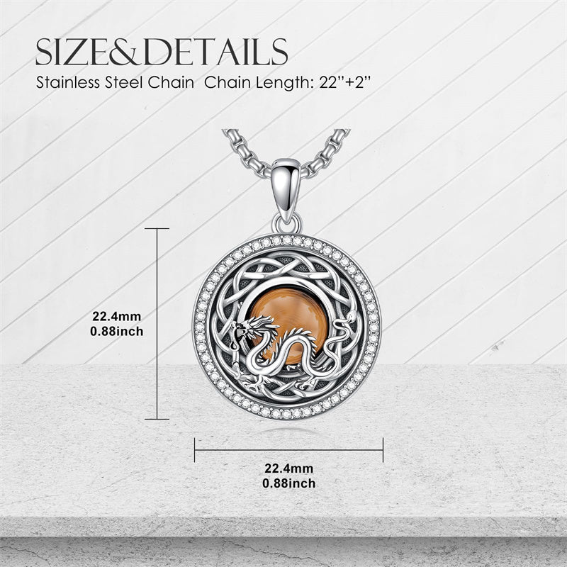 Sterling Silver Tiger Eye Eagle Lion Pendant Necklace for Men