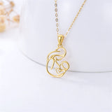 14K Real Yellow Gold Mother and Child Pendant Necklaces for Women,Anniversary Birthday Jewelry for Grandmother Daughter Wife 16''-18''