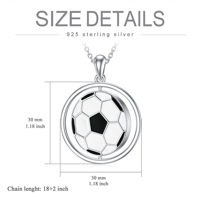 Rotatable Football Necklace 925 Sterling Silver Soccer Ball Pendant Necklace Soccer Jewelry Gifts for Soccer Lovers Fans Women Girls Sports Lovers