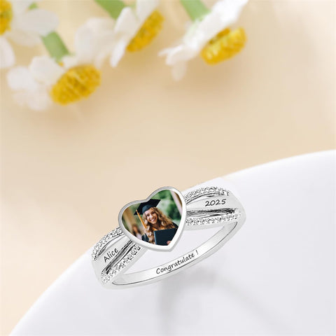 Sterling Silver Customized Engraved Photo Class High School College Graduation Ring