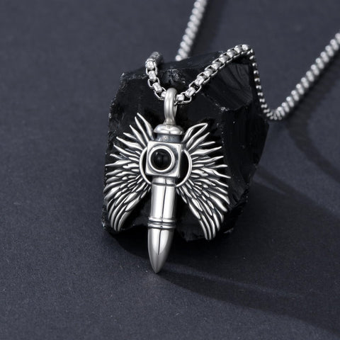 Sterling Silver Animal Angel Wings Pet Jesus Bullet Urn Necklaces for Ashes for Men
