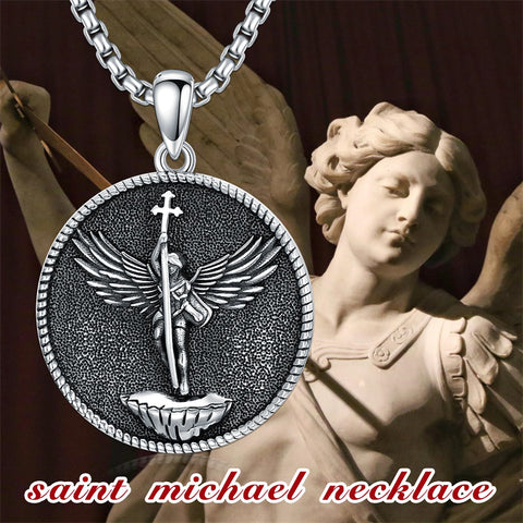 Sterling Silver Crown of Thorns Jesus St Benedict St Michael Pendant Necklace