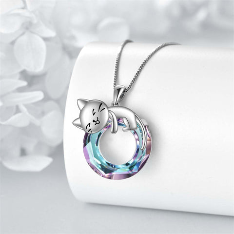 Moonstone Cat Necklace 925 Sterling Silver Cat Pendant Necklace Gift for Women Daughter Mother